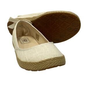UGG Bow White Fabric Indah Slip-On Espadrille Vacation Flats Size 8 Shoes